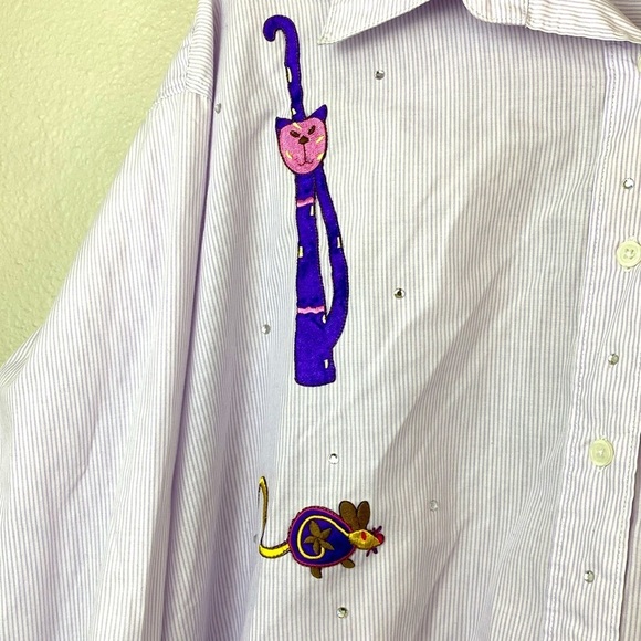 Las Olas Pin Stripe Button Up Cat Shirt 2X - Picture 4 of 8